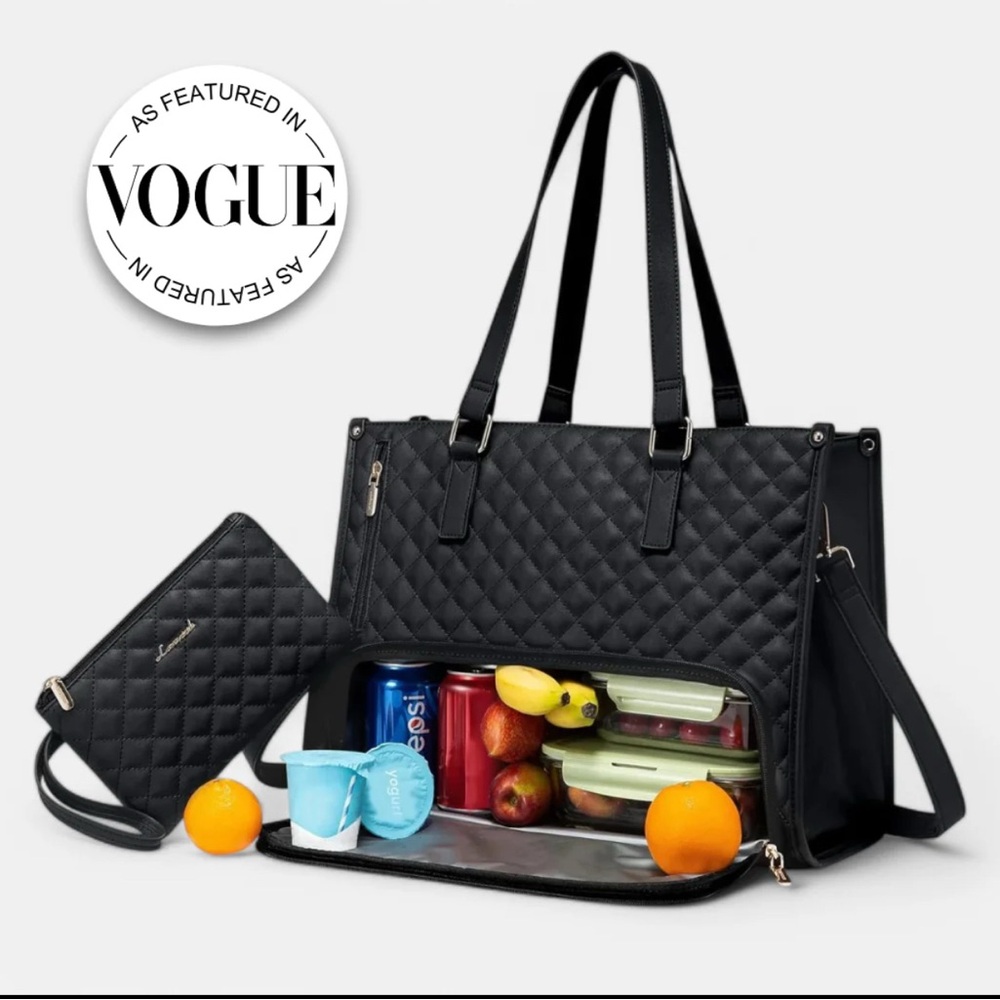 Spacious Black Quilted Tote with Diamond Pattern